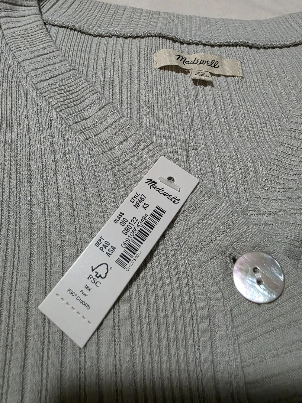 NWT Madewell Light Sage Ribbed Camisole & Button Cardigan Set - Size XS